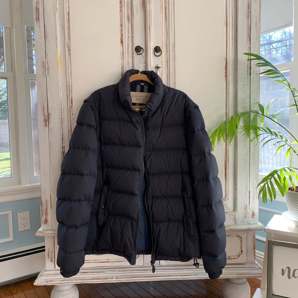 Men’s Burberry Brit Puffer Coat Convertible to Vest - Dark Blue